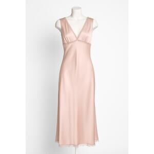 St. John Evening Pale Rose Satin Slip Dress Lace Trim Size 6 – Vintage Glam